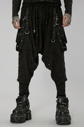 Pantalon déchiré noir pour hommes punk avec bretelles